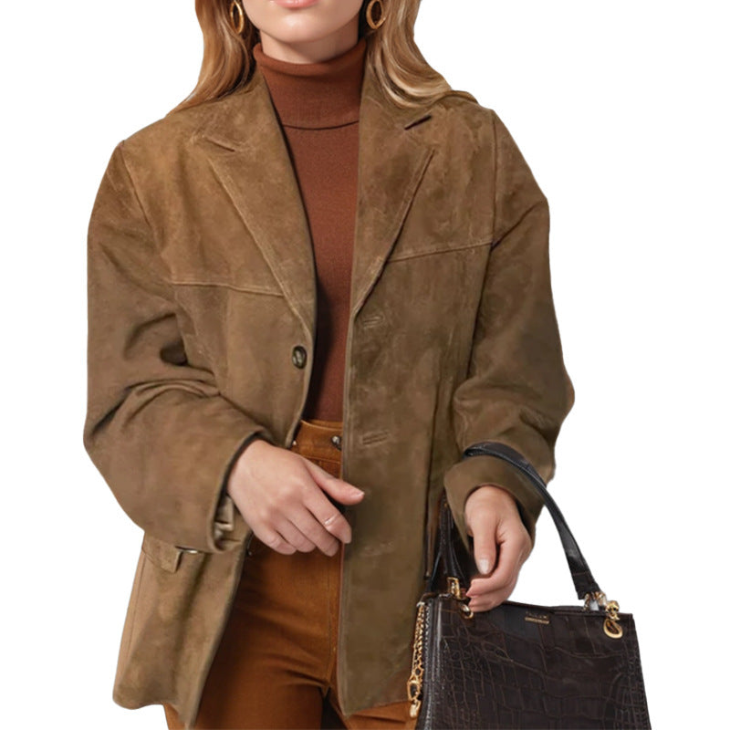 Damen modische Übergangsjacke aus samtähnlichem Material mit praktischen Taschen R&B