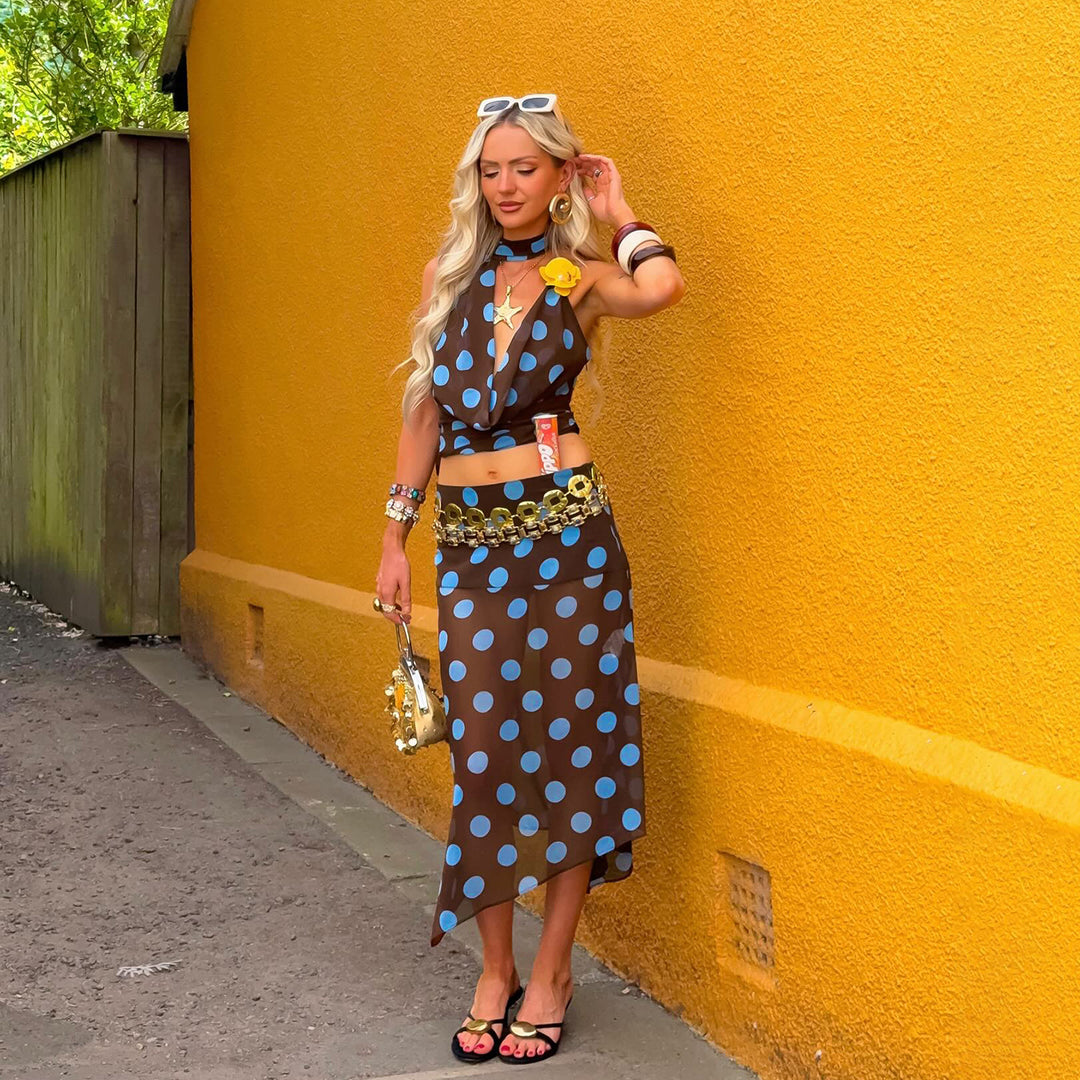 Damen ärmelloses Oberteil mit einzigartigem polka-dot Design und verstellbarem Halspartie R&B