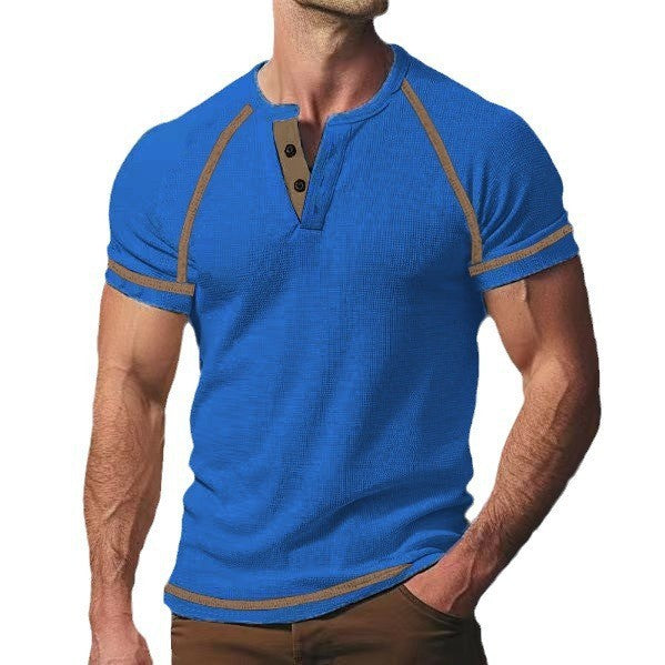 Herren modisches Halblangarm-T-Shirt mit Knopfleiste R&B