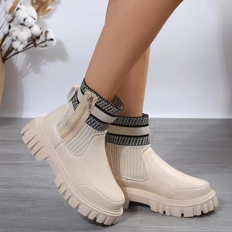 Damen Biker-Stiefel mit elastischem Strickansatz und robustem Profil R&B