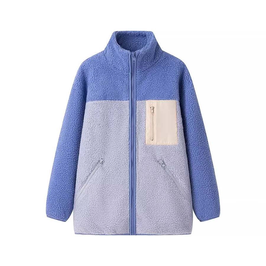 Damen oversize Fleecejacke mit hohem Kragen und praktischen Taschen R&B