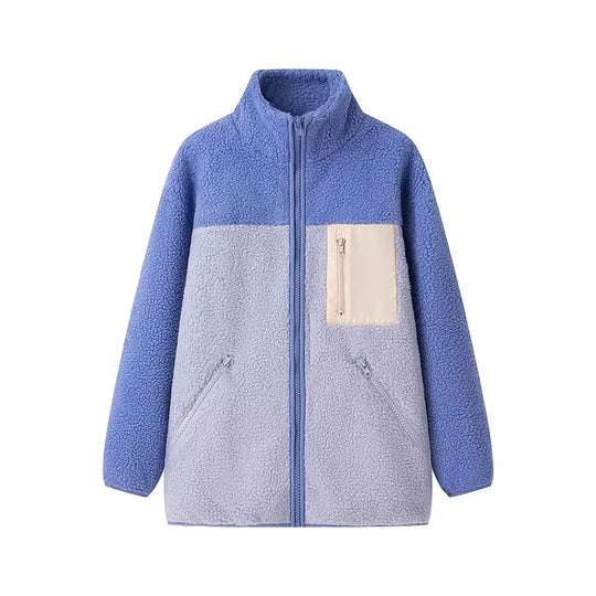 Damen oversize Fleecejacke mit hohem Kragen und praktischen Taschen R&B