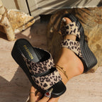 Damen Plateau-Sandalen mit modischem Leopardenmuster und rutschfester Sohle