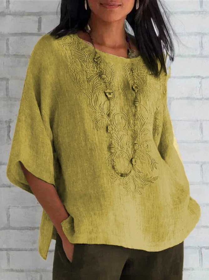 Damen bestickte Leinenbluse R&B