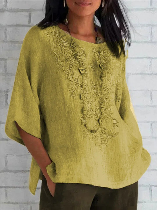 Damen bestickte Leinenbluse R&B