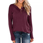 Damen modisches Langarm-Henley-Shirt mit Knopfleiste R&B