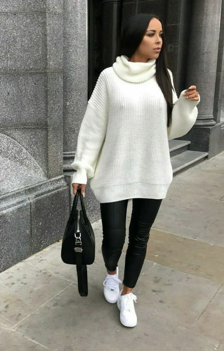 Damen Oversized-Strickpullover mit hohem Kragen und lässigem Schnitt R&B