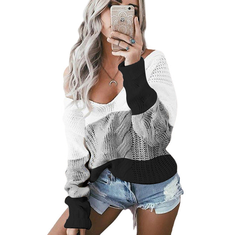 Damen Off-Shoulder Strickpullover mit attraktivem Farbverlauf R&B