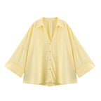Damen nan oversized Streifen-Hemdbluse mit überschnittener Schulter, 3/4-Ärmel und verlängertem Rückensaum R&B