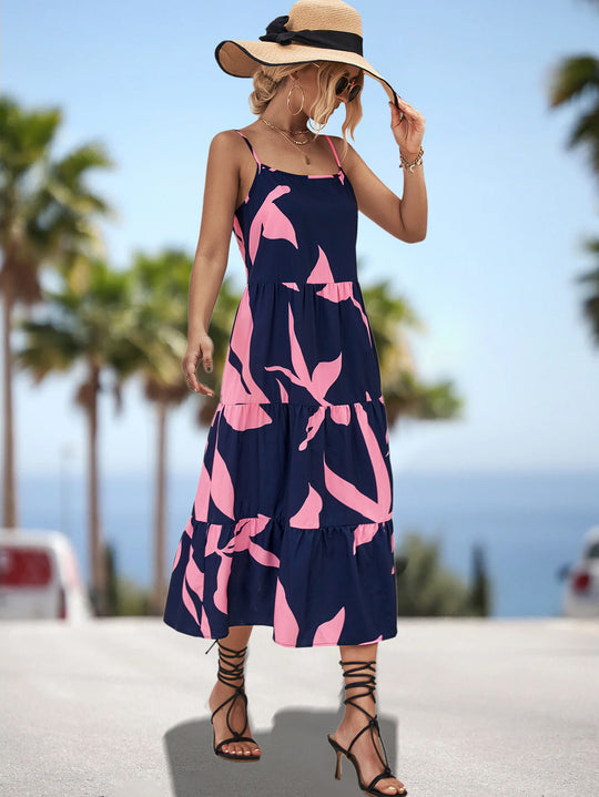 Damen Maxikleid mit elegantem Rüschen-Design und botanischem Print R&B