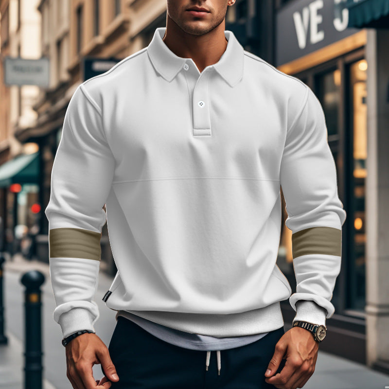 Herren Sportliches Polo-Hoodie mit Kontrastärmel R&B