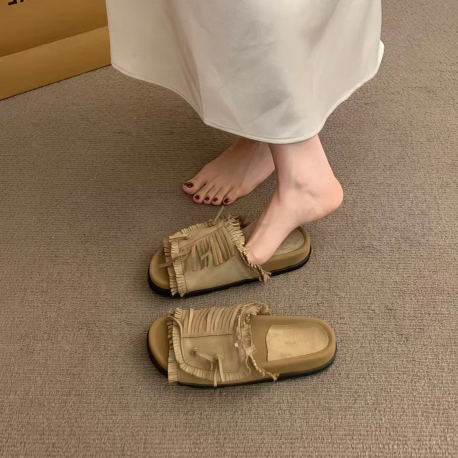 Damen Bequeme Slipper mit fransigem Design und weichem Fußbett R&B