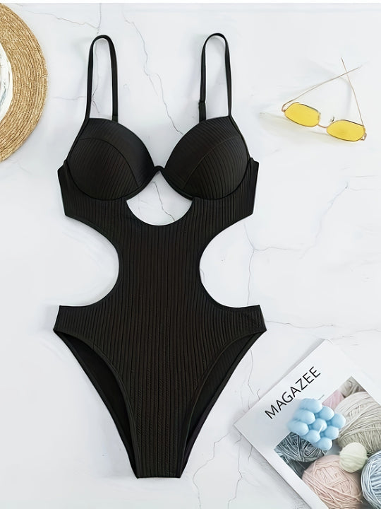 Damen Einteiler Badeanzug mit elegantem Cut-Out-Design und verstellbaren Trägern R&B
