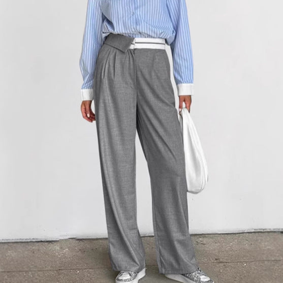Damen Elegante weite Hose mit schickem Gürtel und Falten R&B