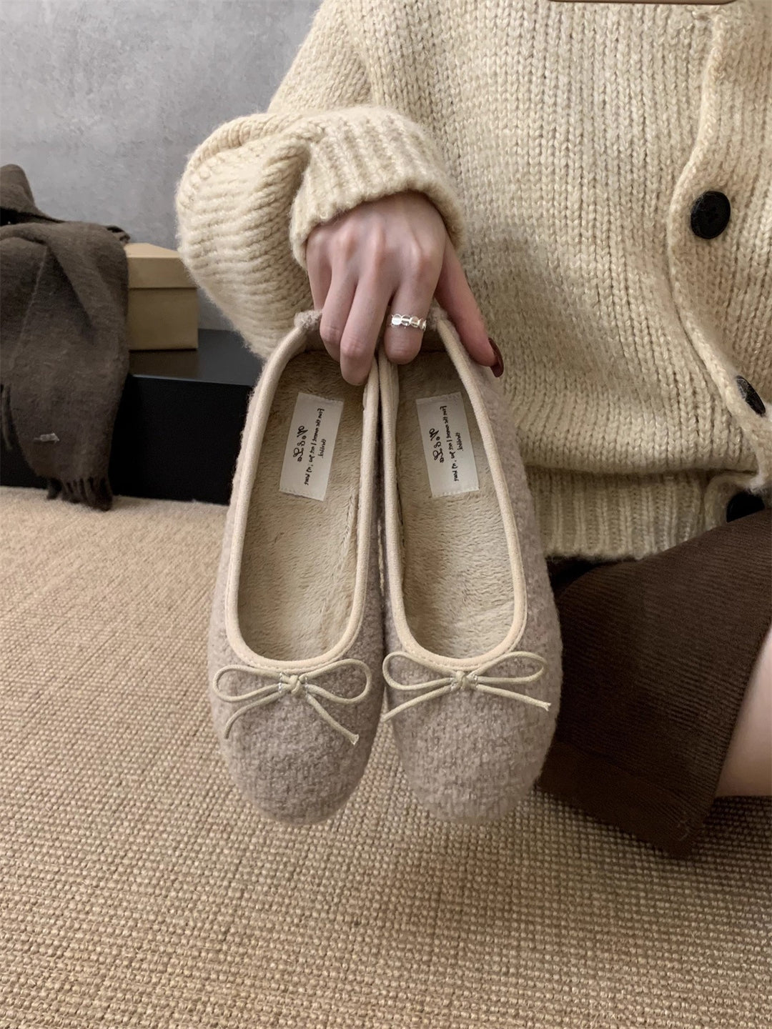 Damen Ballerinas mit kuscheligem Innenfutter und verspielt elegantem Schleifen-Detail R&B