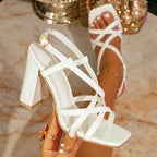 Damen Riemchen-Sandalen mit elegantem Blockabsatz und funkelnden Details R&B