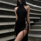 Damen Cut-Out Maxikleid mit seitlichen Schnürdetails und figurbetontem Schnitt R&B