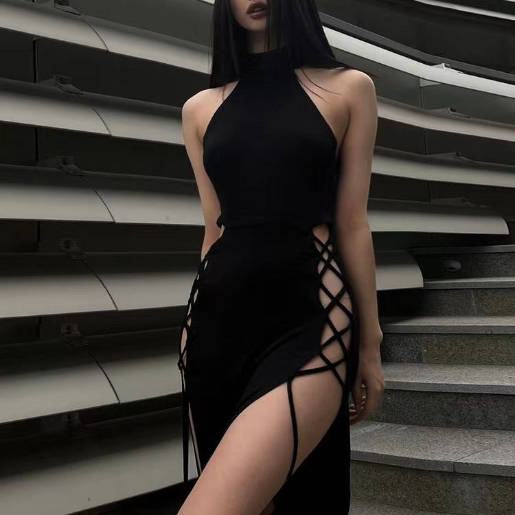 Damen Cut-Out Maxikleid mit seitlichen Schnürdetails und figurbetontem Schnitt R&B