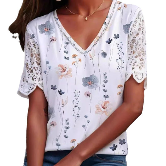 Damen Bluse mit Spitzenärmeln und floralem Druck Heidi-Mode