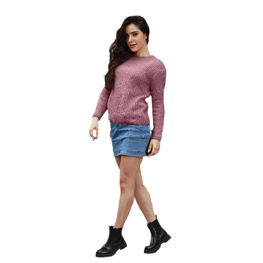 Damen weicher Strickpullover mit lässigem Schnitt und strukturiertem Material R&B