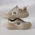 Damen nan modische Plateau-Sneaker mit floralem Canvasmuster und Velourslederbesatz R&B