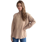 Damen Pullover mit hohem Kragen und asymmetrischem Saum R&B