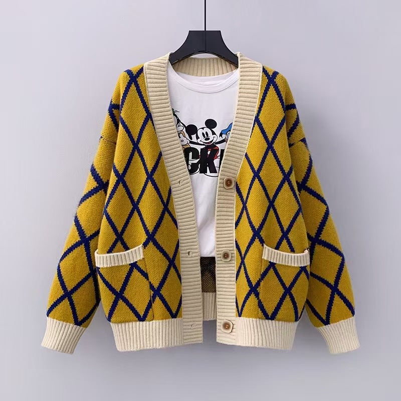 Damen Grobstrickcardigan mit Karomuster R&B