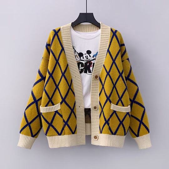 Damen Grobstrickcardigan mit Karomuster R&B