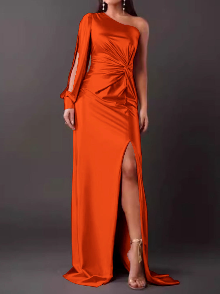 Damen Abendkleid mit asymmetrischem Ausschnitt und eleganter Faltenlegung R&B