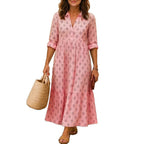 Damen Maxikleid mit elegantem Kragen und floralen Mustern R&B