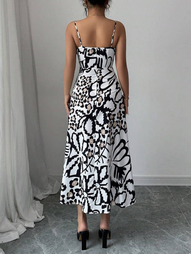 Damen Maxikleid mit elegantem grafischem Design und verstellbaren Trägern R&B