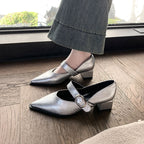 Damen elegante Slingback-Pumps mit breitem Riemen und blockiertem Absatz R&B