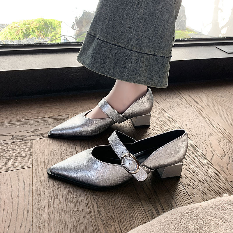 Damen elegante Slingback-Pumps mit breitem Riemen und blockiertem Absatz R&B