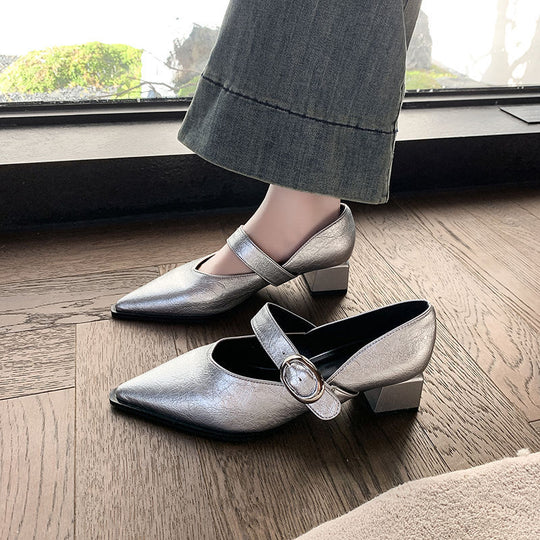 Damen elegante Slingback-Pumps mit breitem Riemen und blockiertem Absatz R&B
