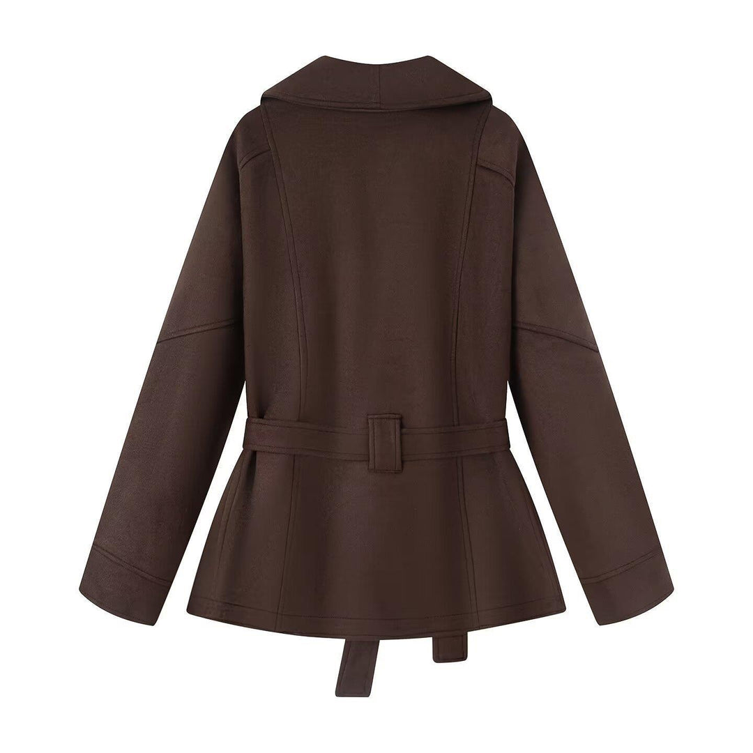Damen elegante Jacke mit Taillengürtel und modernem Kragen R&B