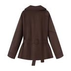 Damen elegante Jacke mit Taillengürtel und modernem Kragen R&B