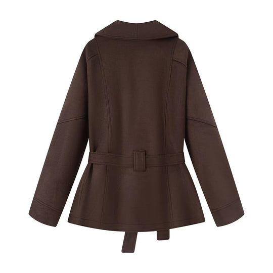 Damen elegante Jacke mit Taillengürtel und modernem Kragen R&B