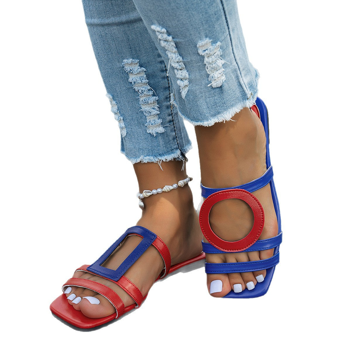 Damen Mode-Sandaletten mit modischen Riemen und geometrischen Details R&B