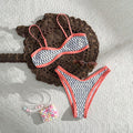 Damen Bandeau-Bikini mit gewelltem Muster und auffälligen Akzenten R&B