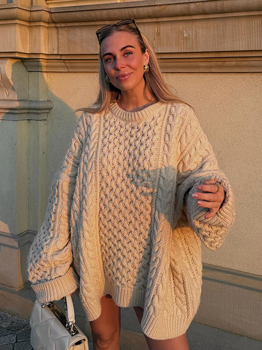 Damen Oversized Strickpullover mit Zopfmuster R&B