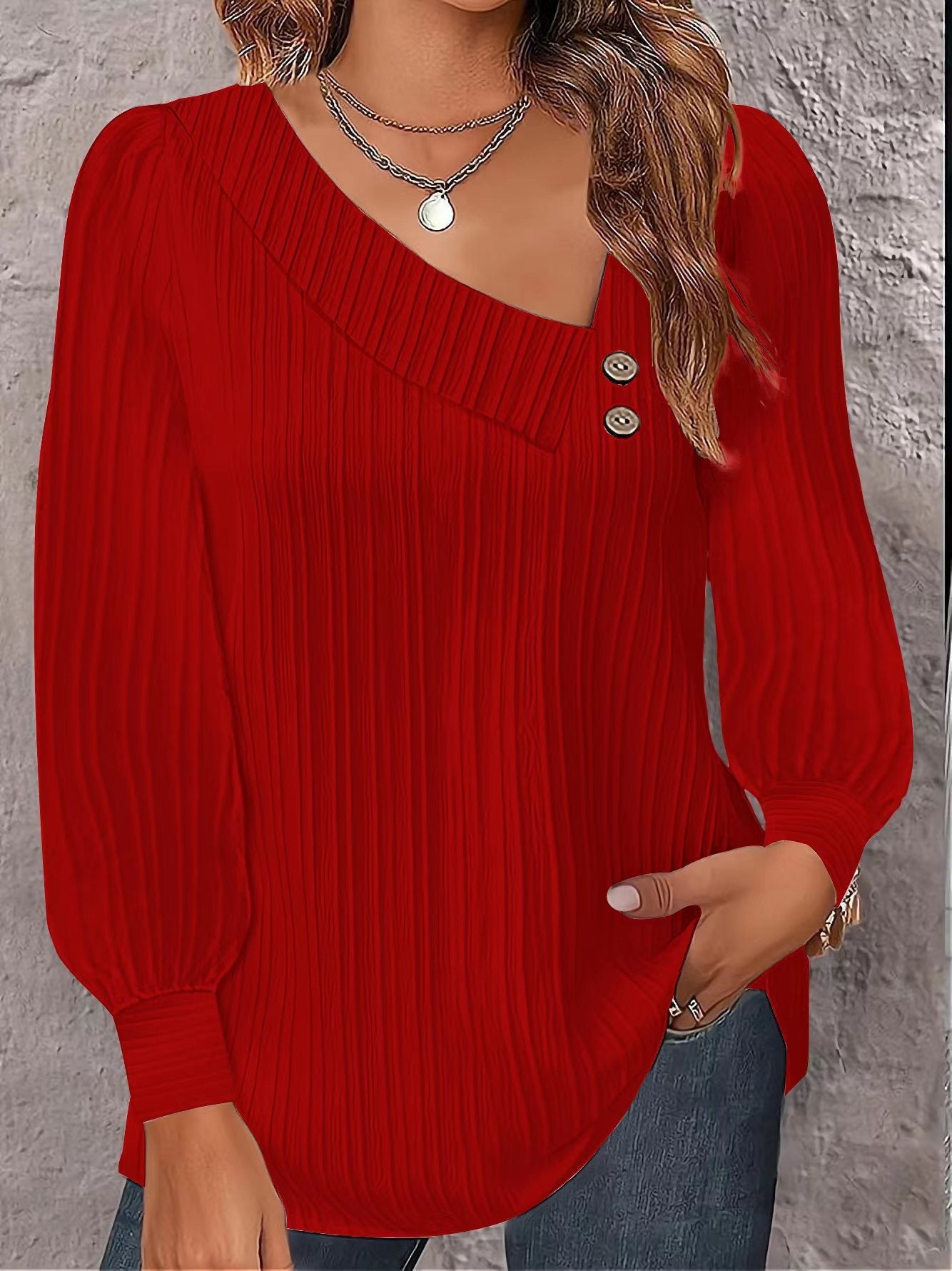 Damen Langarmshirt mit elegantem Plissee-Design und Knopfdetails R&B