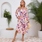 Damen Maxikleid mit floralem Design und elastischem Taillengürtel R&B
