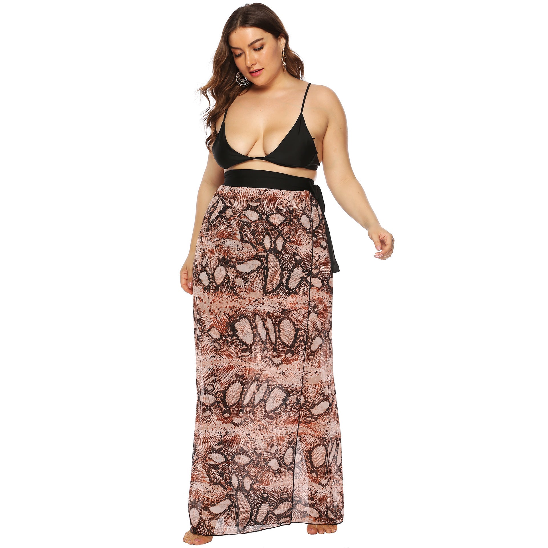 Damen Beach-Kimono aus transparentem Stoff mit trendigem Schlangenprint R&B