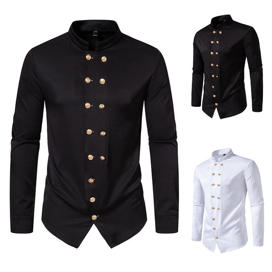 Herren Stehkragen-Hemd mit eleganten Knopfdetails R&B