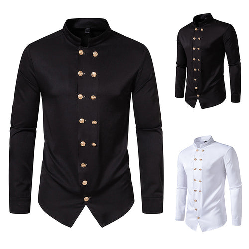 Herren Stehkragen-Hemd mit eleganten Knopfdetails R&B
