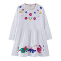 Mädchen Baumwollkleid mit buntem Dinosaurier- und Blumenmotiv R&B