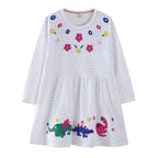 Mädchen Baumwollkleid mit buntem Dinosaurier- und Blumenmotiv R&B