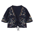 Damen Kurzblusenkimono mit kunstvollem Stickmuster und Taillenschnürung R&B