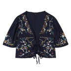 Damen Kurzblusenkimono mit kunstvollem Stickmuster und Taillenschnürung R&B