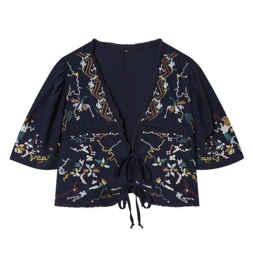 Damen Kurzblusenkimono mit kunstvollem Stickmuster und Taillenschnürung R&B